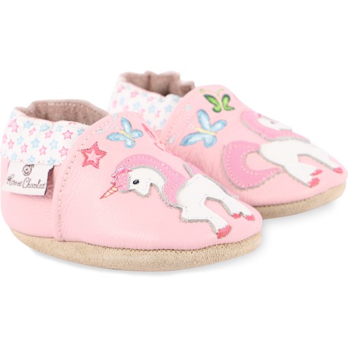Magic Unicorn Leather Baby Shoes in Pink