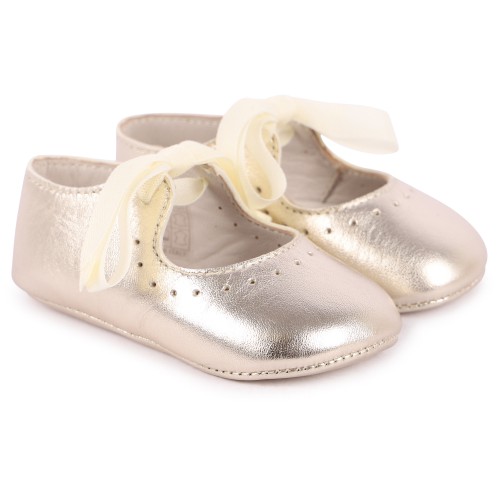 Leather Pre-Walkers with Bow Tie in Golden Leather Pre-Walkers with Bow Tie in Golden