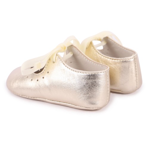 Leather Pre-Walkers with Bow Tie in Golden Leather Pre-Walkers with Bow Tie in Golden