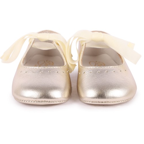 Leather Pre-Walkers with Bow Tie in Golden Leather Pre-Walkers with Bow Tie in Golden