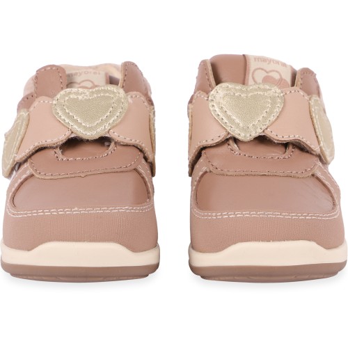 Velcro Strap Leather Bootees in Beige