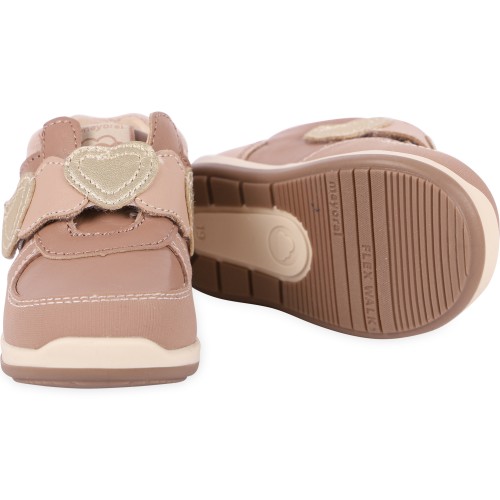 Velcro Strap Leather Bootees in Beige