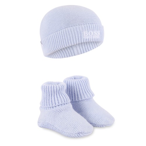Knit Logo Cap and Baby Shoes in Light Blue