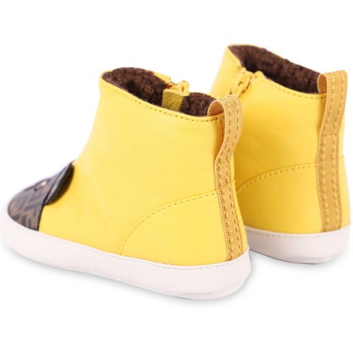 FF Bear Leather Baby Shoes with Woolen Interior in Yellow