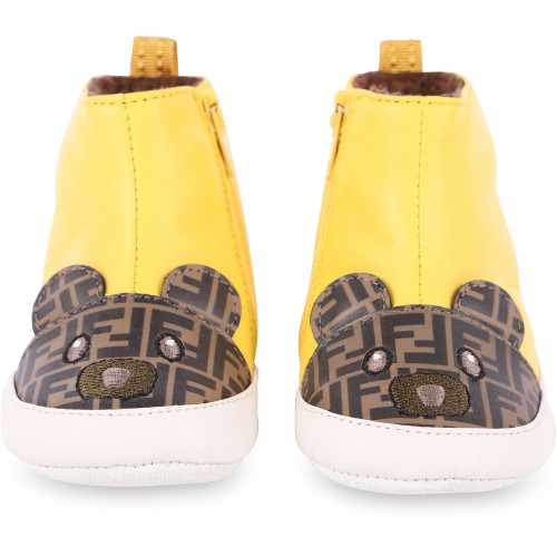 FF Bear Leather Baby Shoes with Woolen Interior in Yellow
