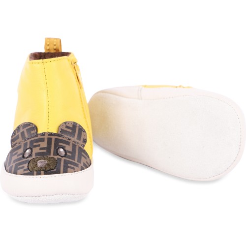 FF Bear Leather Baby Shoes with Woolen Interior in Yellow