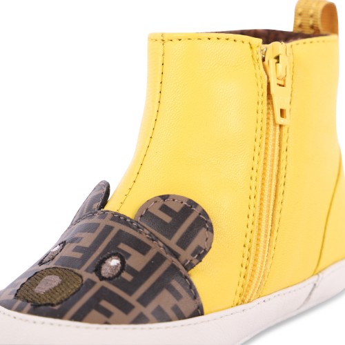 FF Bear Leather Baby Shoes with Woolen Interior in Yellow
