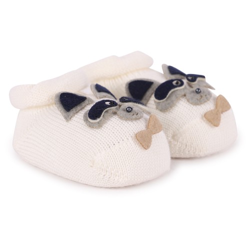 Virgin Wool Raccoons Baby Shoes in White