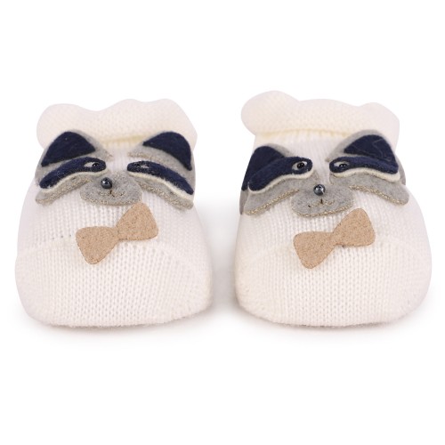 Virgin Wool Raccoons Baby Shoes in White