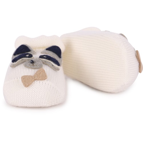 Virgin Wool Raccoons Baby Shoes in White