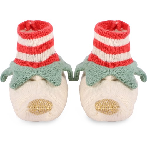 Elf Baby Booties in Off-White, Red and Green