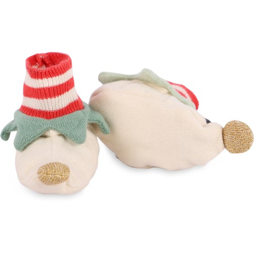 Elf Baby Booties in Off-White, Red and Green