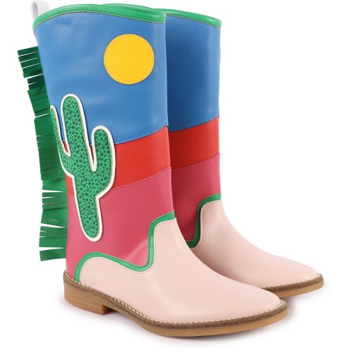 Color Block Mexican Style Cowboy Boots in Pink, Blue and Green Color Block Mexican Style Cowboy Boots in Pink, Blue and Green