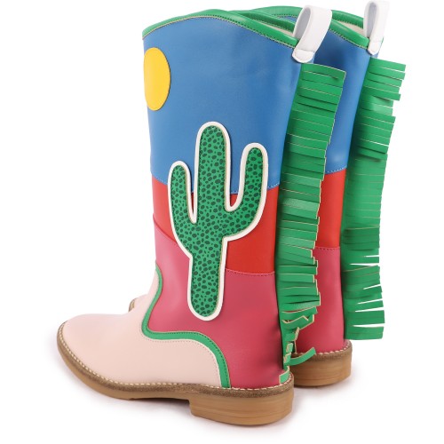 Color Block Mexican Style Cowboy Boots in Pink, Blue and Green Color Block Mexican Style Cowboy Boots in Pink, Blue and Green