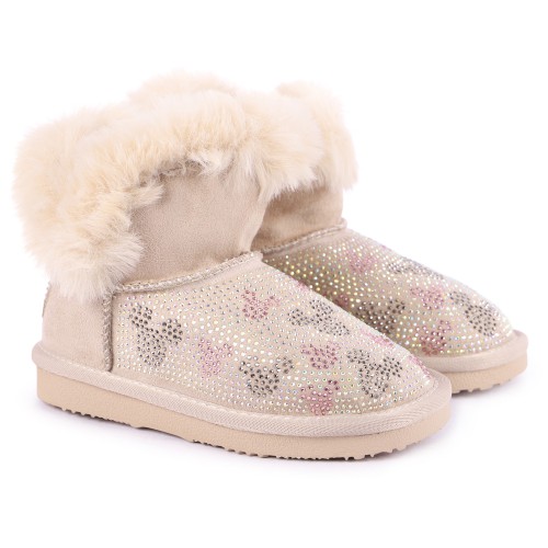 Vintage Mickey Rhinestones Ankle Boots in Sand Beige