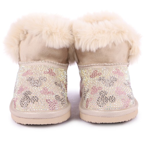 Vintage Mickey Rhinestones Ankle Boots in Sand Beige