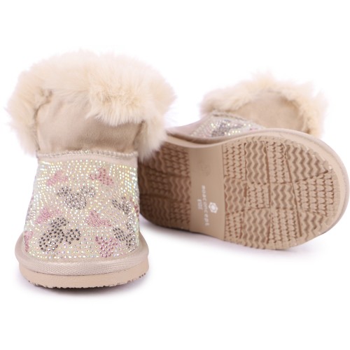 Vintage Mickey Rhinestones Ankle Boots in Sand Beige