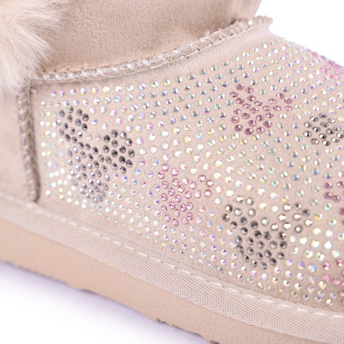 Vintage Mickey Rhinestones Ankle Boots in Sand Beige