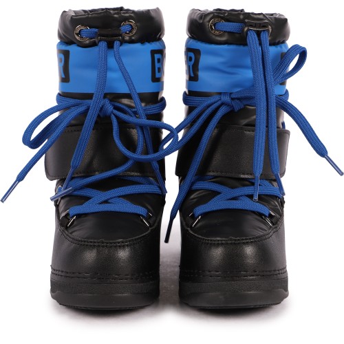 Lace-Up Faux Fur Interior Logo Ski Boots in Black and Blue