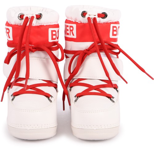 Contrasting Lace-Up Faux Fur Interior Logo Ski Boots in White