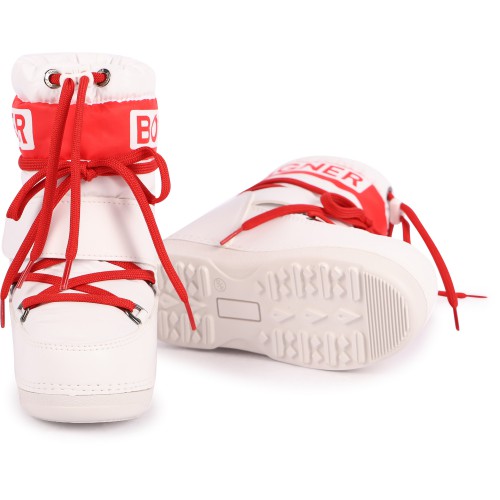 Contrasting Lace-Up Faux Fur Interior Logo Ski Boots in White