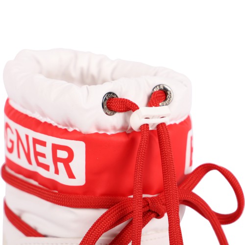 Contrasting Lace-Up Faux Fur Interior Logo Ski Boots in White