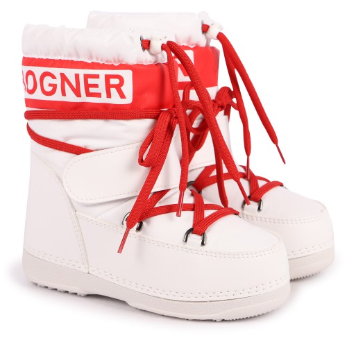 Contrasting Lace-Up Faux Fur Interior Logo Ski Boots in White
