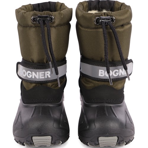Faux Fur Interior Logo Ski Boots in Black and Brown Faux Fur Interior Logo Ski Boots in Black and Brown