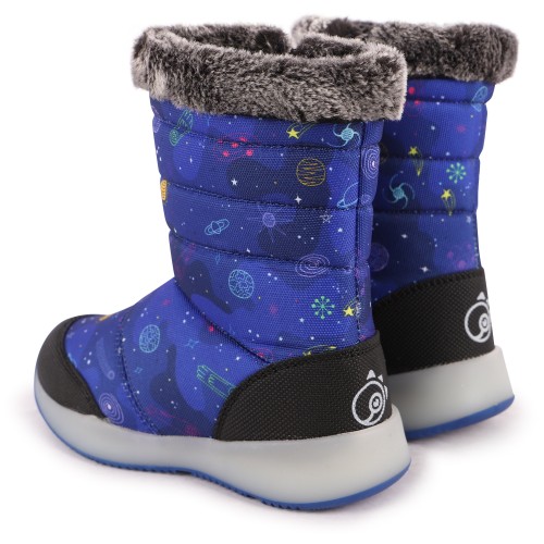 Space Print Winter Boots with Faux Fur Detailing in Blue