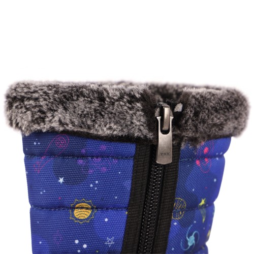 Space Print Winter Boots with Faux Fur Detailing in Blue