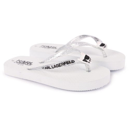 Choupette Cat Glitter Detailing Logo Flip Flops in White