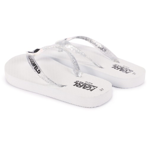 Choupette Cat Glitter Detailing Logo Flip Flops in White
