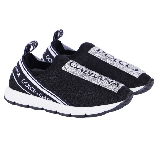 Rhinestones Detailing Logo Slip-On Sneakers in Black