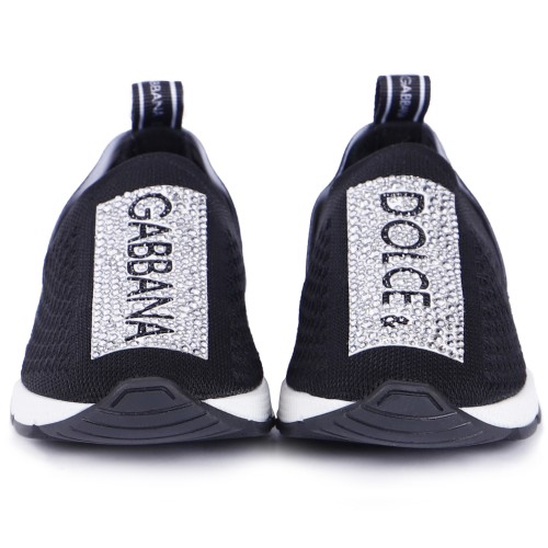 Rhinestones Detailing Logo Slip-On Sneakers in Black