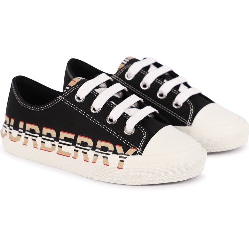 Vintage Check Detail Platform Logo Sneakers in Black and White