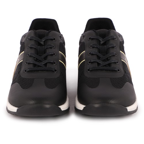 Golden Logo Sneakers with Mesh Detailing in Black