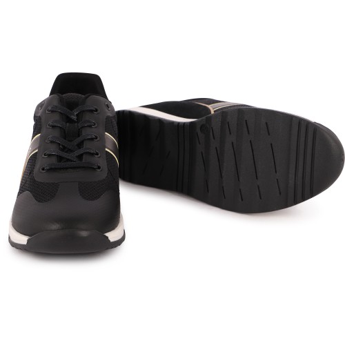 Golden Logo Sneakers with Mesh Detailing in Black