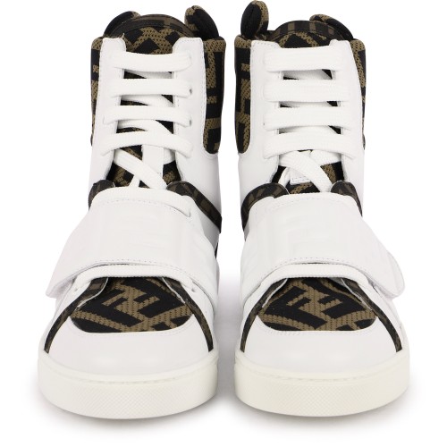 High Top Sneakers with Embossed Logo in White and Brown High Top Sneakers with Embossed Logo in White and Brown