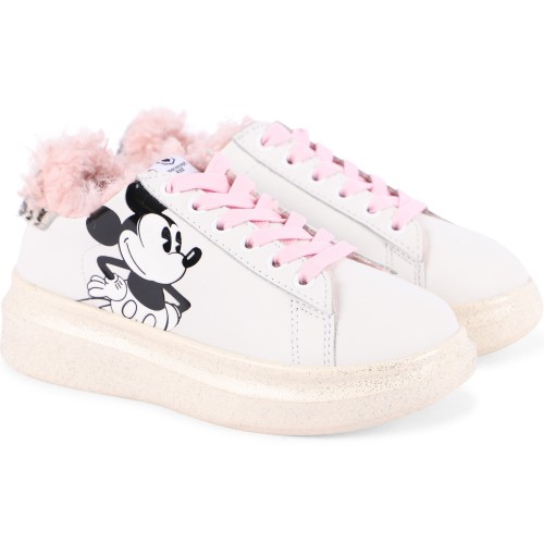 Vintage Mickey Platform Sneakers with Faux Fur Interior in White Vintage Mickey Platform Sneakers with Faux Fur Interior in White