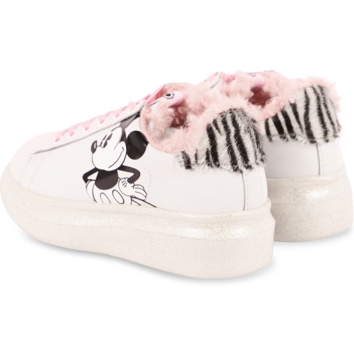 Vintage Mickey Platform Sneakers with Faux Fur Interior in White Vintage Mickey Platform Sneakers with Faux Fur Interior in White