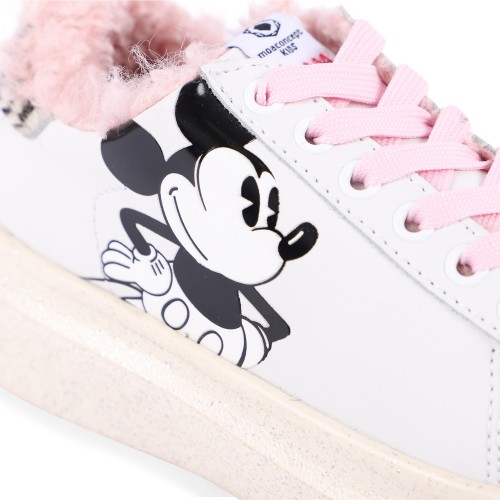 Vintage Mickey Platform Sneakers with Faux Fur Interior in White Vintage Mickey Platform Sneakers with Faux Fur Interior in White
