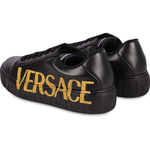 Glittery Monogram Leather Sneakers in Black