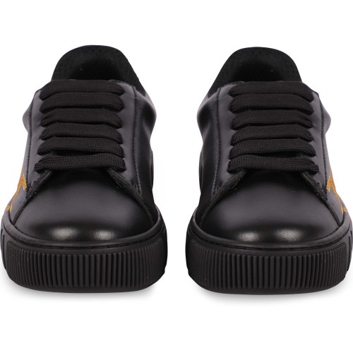 Glittery Monogram Leather Sneakers in Black