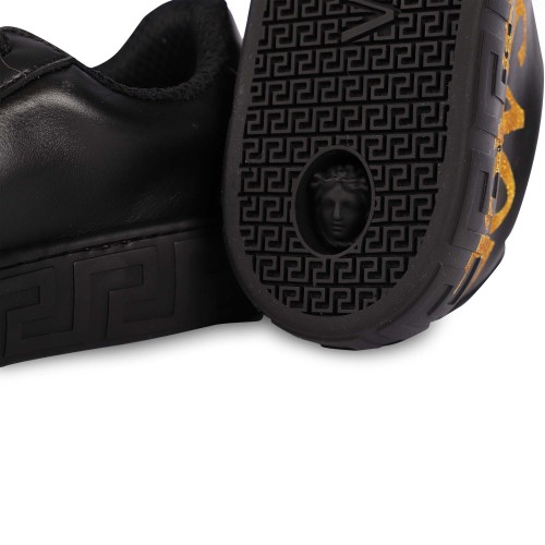 Glittery Monogram Leather Sneakers in Black