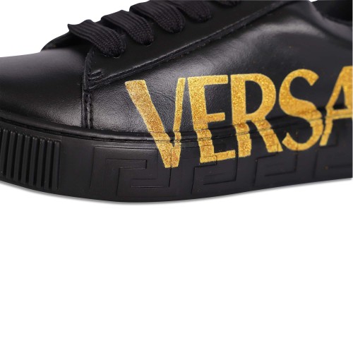 Glittery Monogram Leather Sneakers in Black