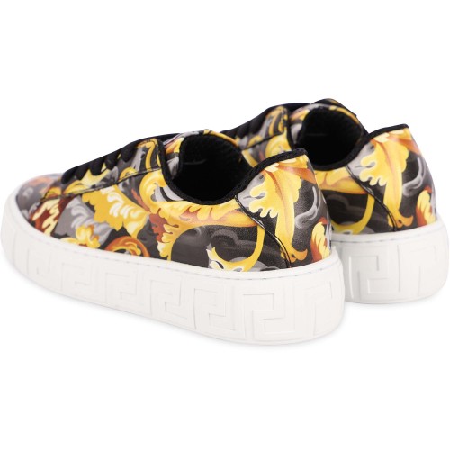 Baroque Design Logo Sneakers in Black and Golden